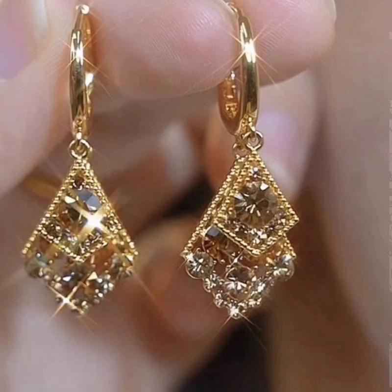 Exquisite Sparkling Zircon Geometric Pendant Earrings, Women s Fashionable and Trendy Wedding Banquet Zircon Accessories