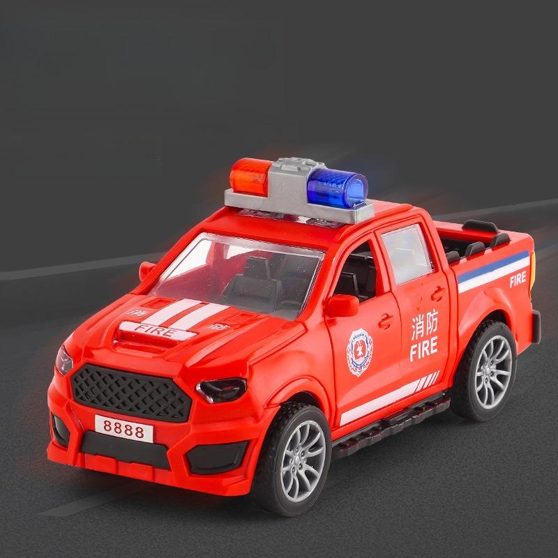 Children's Windup Ambulance and Police Truck Pull Back Toy - Simulated Firefighting Scene Display