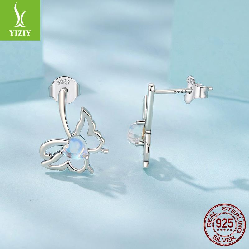 Smart Moonstone Butterfly Stud Earrings Female, Mori Small Fresh S925 Sterling Silver Stud Earrings