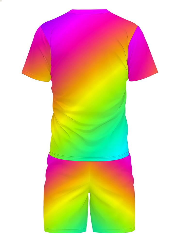 Men'S Athletic Round Neck Short Sleeve Top And Shorts Set, 3D Print Casual Home Summer Outfit, Cool And Breathable