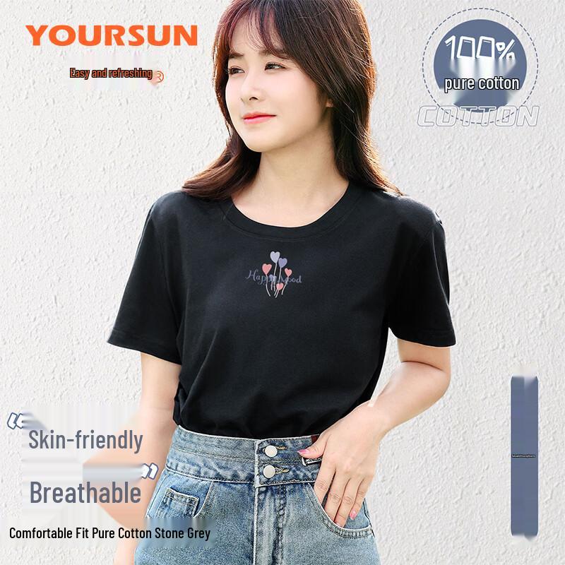 Yiershuang Premium 100% Cotton Women s Short Sleeve T-Shirt 3XL чёрный
