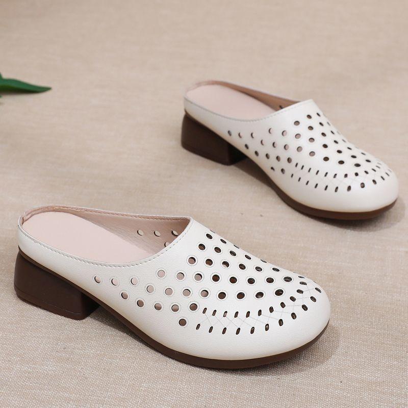 Dámské zelené sandály 2024 letní pohodlné platformové sandály pravá kůže nazouváky vyřezávané zvýšení protiskluzové módní dámské boty