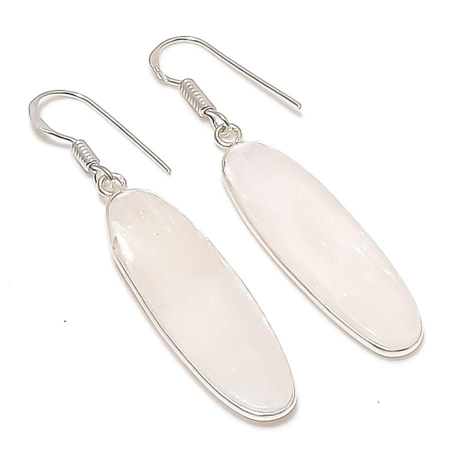 Natural Selenite Gemstone Handmade 925 Sterling Silver Earring 2.09  AE-11598