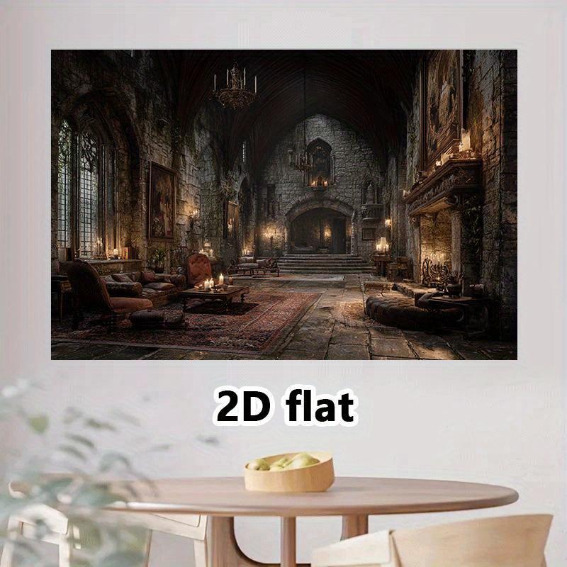 Stendardo piatto 2D 1 pezzo - Sfondo di castello medievale vintage per decorazioni murali - Stendardo in poliestere 2D per decorazione domestica