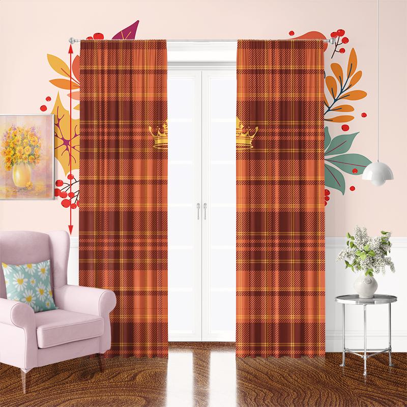 2Pcs- Orange plaid - Printed curtains -100% polyester for bedroom curtains and living room decor.