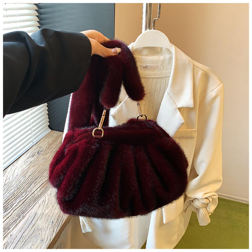 Cute and Versatile Winter Crossbody Bags Mink Fur Wrinkle Relaxed Texture Cloud Shell Bag Women Fashion Tote Shoulder Bag
