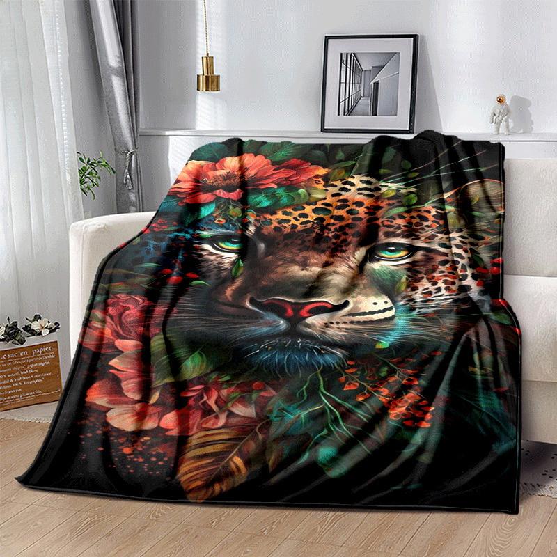 1pc Leopard Printing Lightweight Flannel Blanket, Comfortable and Warm Blanket, for Camping Sofa Bed and Couch Office, In All Seasons