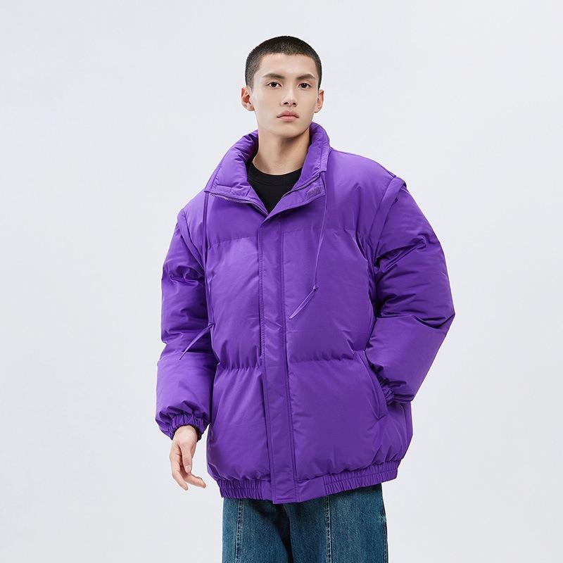 New Winter Cotton-padded Jacket Solid Color Couple Cotton-padded Jacket Stand-up Collar Thickened Warm Bread Jacket Sleeves Removable