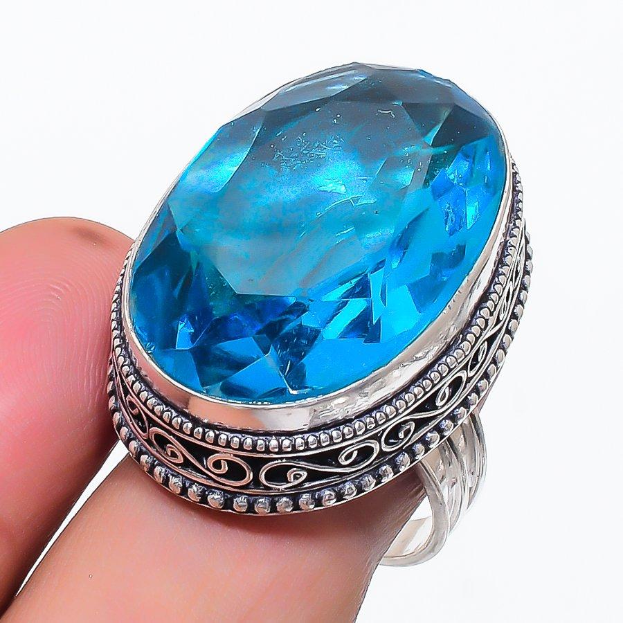 Natural Swiss Blue Topaz Gemstone 925 Sterling Silver Jewelry Ring Size 9 S3t51