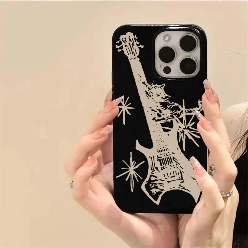 

Korean Trend Guitar Soft Phone Case For iPhone 16 17 Pro Max 11 12 13 14 15 Pro 7 8 SE 2022 2020 16E Shockproof Back Cover iPhone 11 Pro