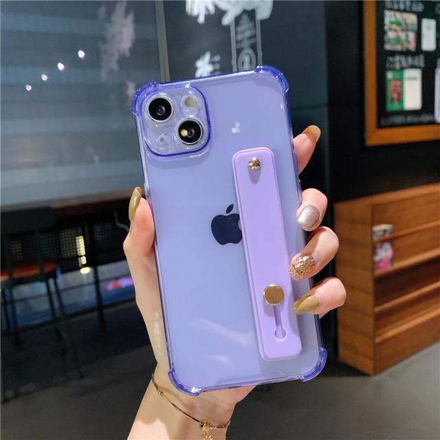 Wrist Strap Fluorescence Shockproof Case For Iphon 13 12 11pro Max Xr Xs Max X 7 8 Plus Transparent Soft Stand Holder Back Cover