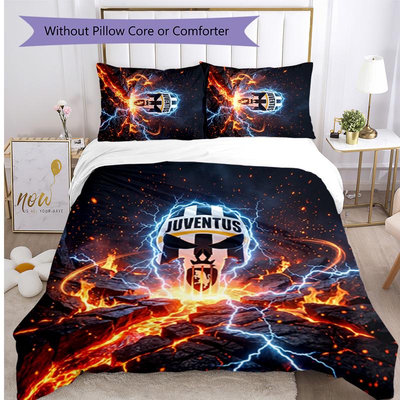 Juventus FC Pattern Printed 3PCS Bedding Set Soft Skin-Friendly Washable Duvet Cover & Pillowcases Set All Season Bedroom