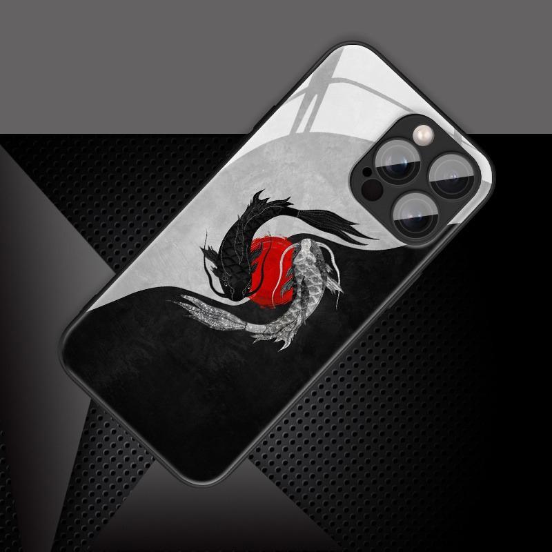 Скляний чохол для телефону з візерунком 'Карп Тайцзи' для iPhone 17 16 15 14 Pro Max 13 12 11 Pro 17 Air 16E 7 8 Plus XR XS X