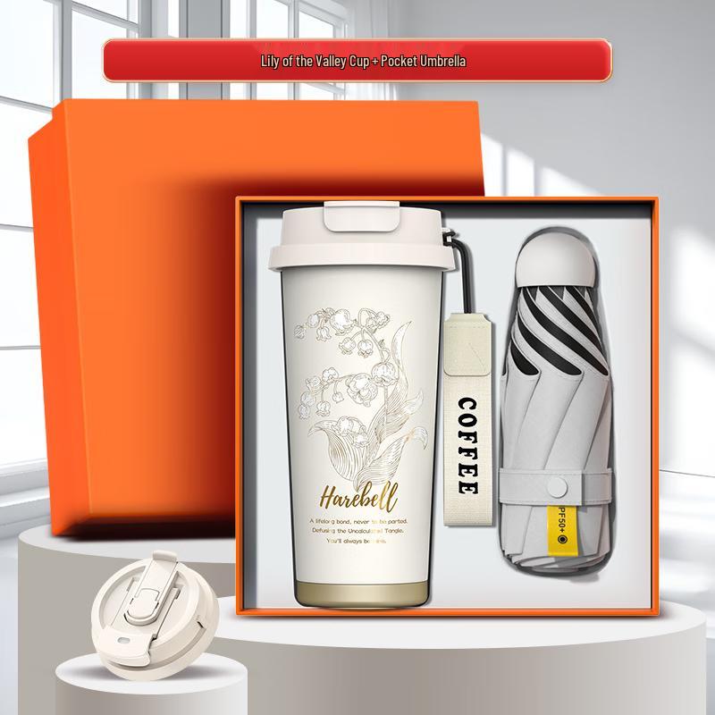 Zhi Mei Global Business Gift Set: Lily of the Valley Coffee Cup & Portable Umbrella