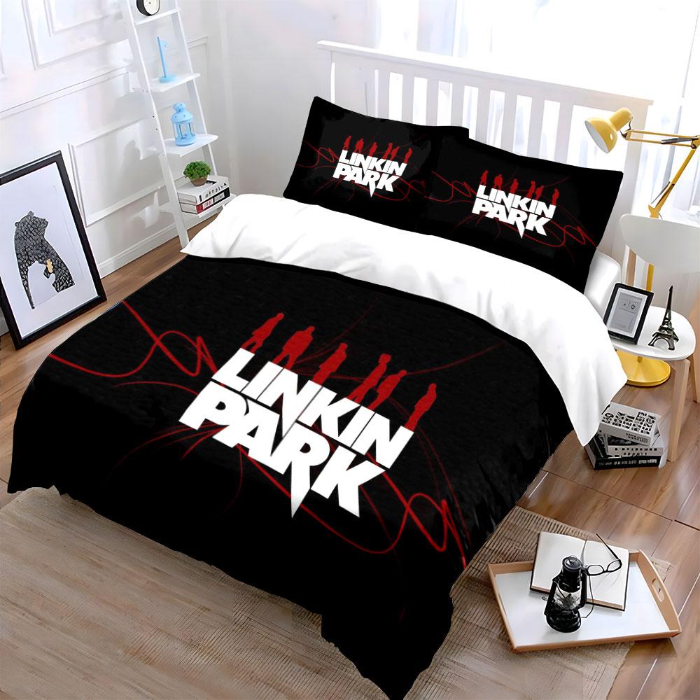 Siluetas, texto "Linkin Park". Juegos de cama Juegos de fundas nórdicas Fundas nórdicas Fundas de almohada(1 * Funda de edredón 2 * Fundas de almohada sin relleno de edredón)