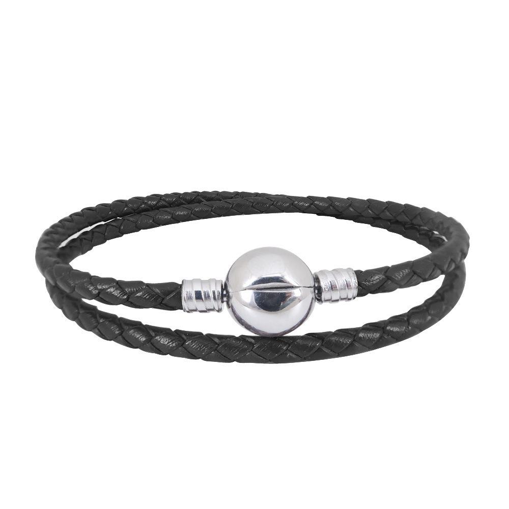 

Titanium Steel Buckle Braided Leather Rope 3D Hard Gold Bracelet for Women Fashion Jewelry Gift 40cm