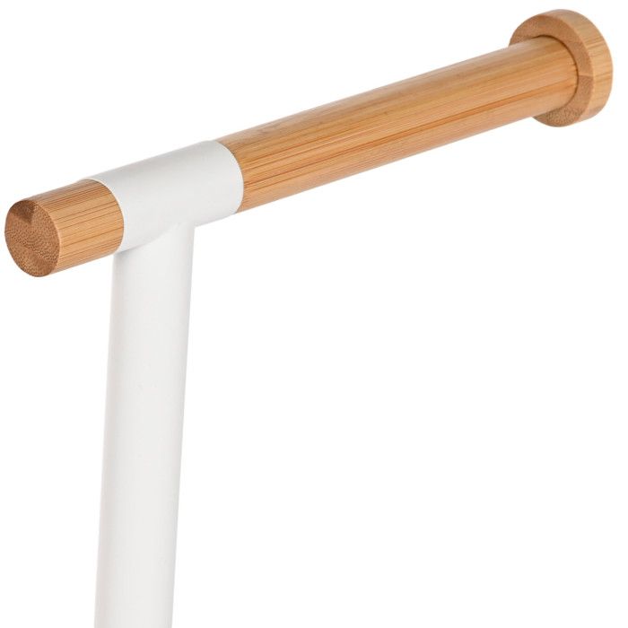 Dérouleur Papier Toilette + Brosse WC En Métal Blanc Et Bambo