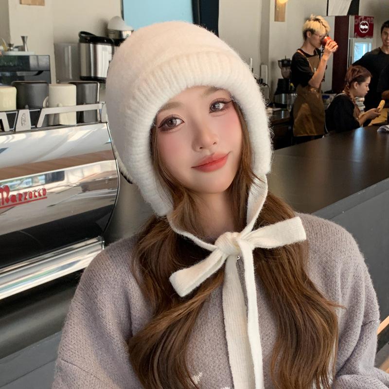 

Осенне-зимние женские шапки однотонные универсальные вязаные шерстяные шапки, зимние теплые с защитой ушей и для маленького лица One Size