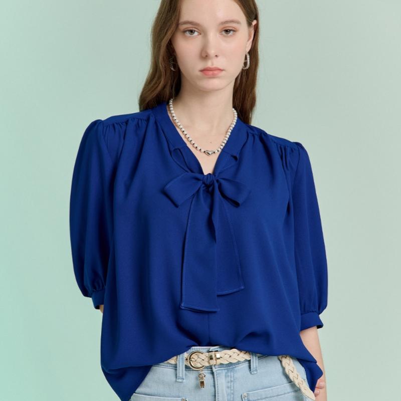 Maxza Ribbon Tie Shirring Chiffon 7 Sleeve Blouse Zd07qb600on