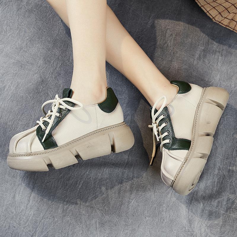 Fashion GKTINOO Thick Soled Heightening Pumps 2025 Spring New Genuine Leather Lace-up Versatile Retro Women's Platform Shoes