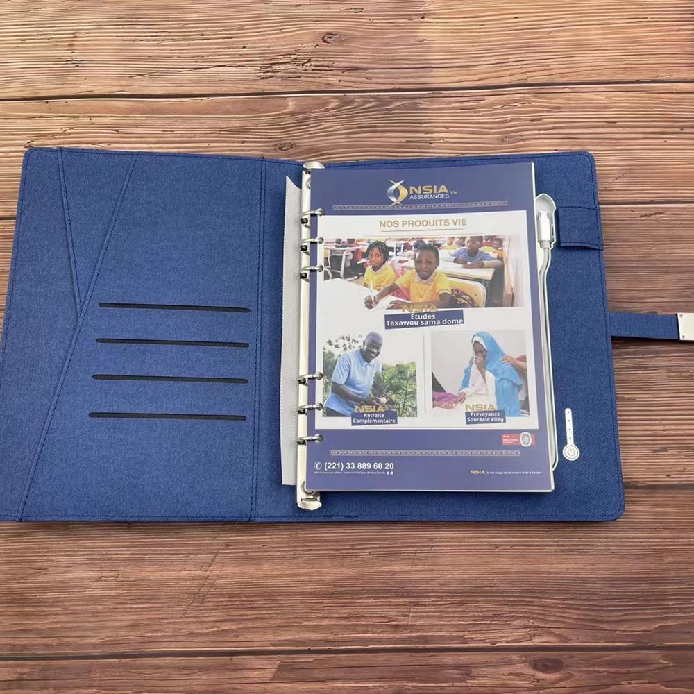 Fast Delivery A5 Leather Cover Loose-leaf Buckle Charging Diary with 8000mAh Power Bank for Trade Show Charging 15W Notebook