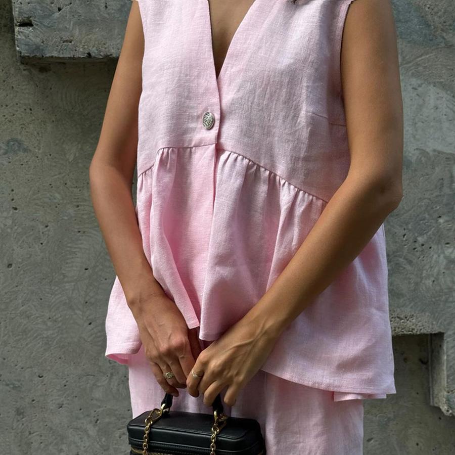 Cotton V-Neck Sleeveless Vest Top Long Pants Set Women's New Pure Color Temperament Commute Two-Piece Outfit