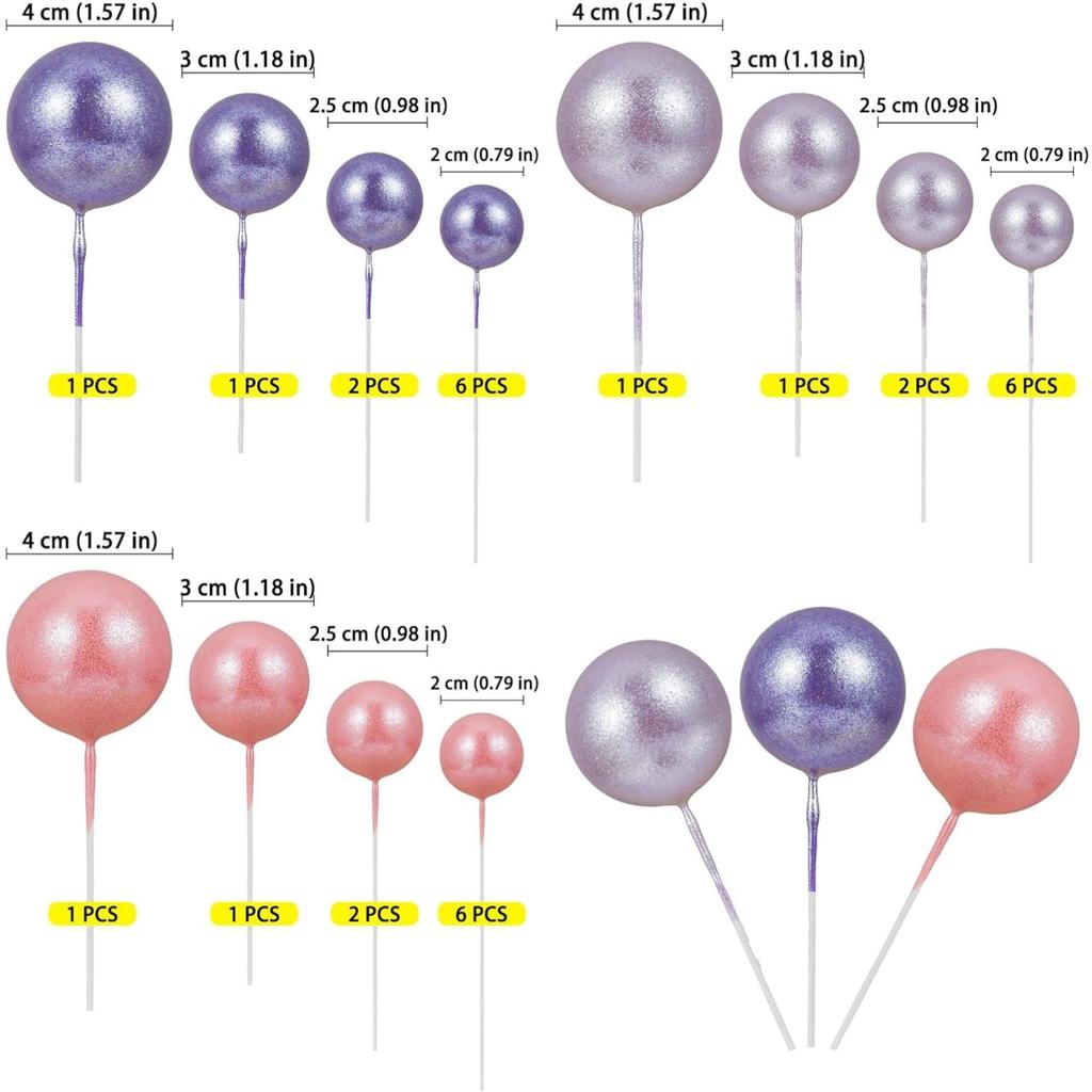 30Pcs Balls Cake Topper Pearl Ball Shaped Cupcake Insert Cake Topper for Baby Shower Wedding Anniversary Kids Birthday Supplies