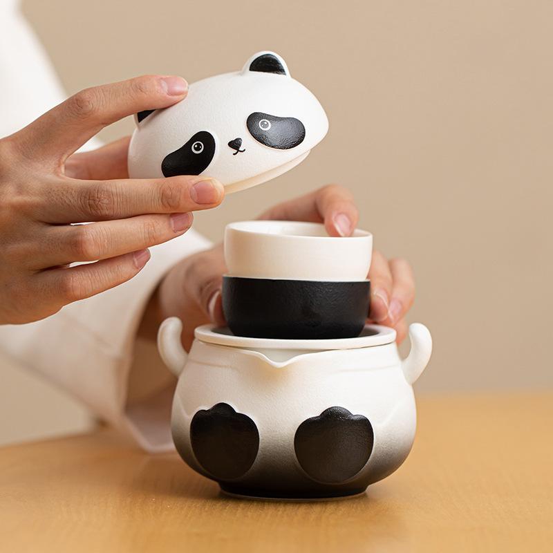 Panda travel tea set outdoor portable express cup set carry-on storage bag company activities store gifts