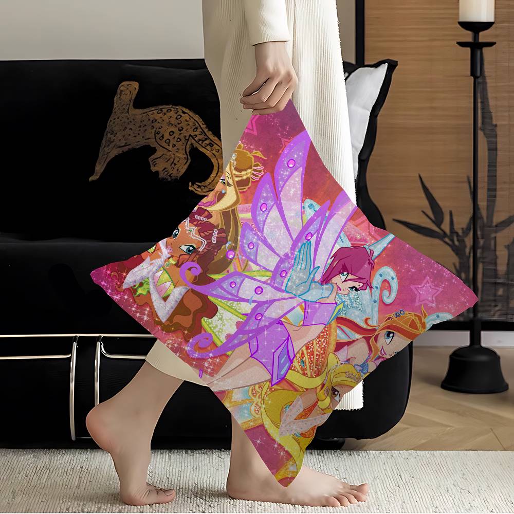 GirlWWinx Catoon Clubs Pillow Covers Cartoon Sofa Decorative Home Doublesided Printing Short Plush Cute Cushion Cover