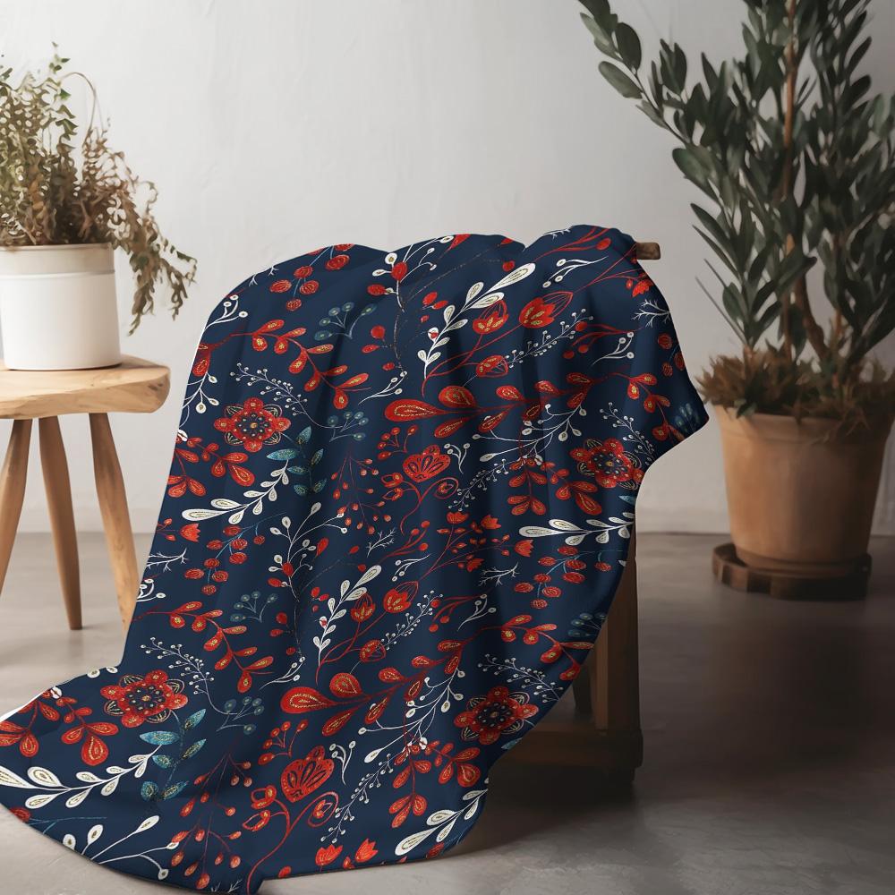 Dark Floral Print Fleece Blanket Soft Warm Throw Blanket For Sofa Bed Decorative Gift