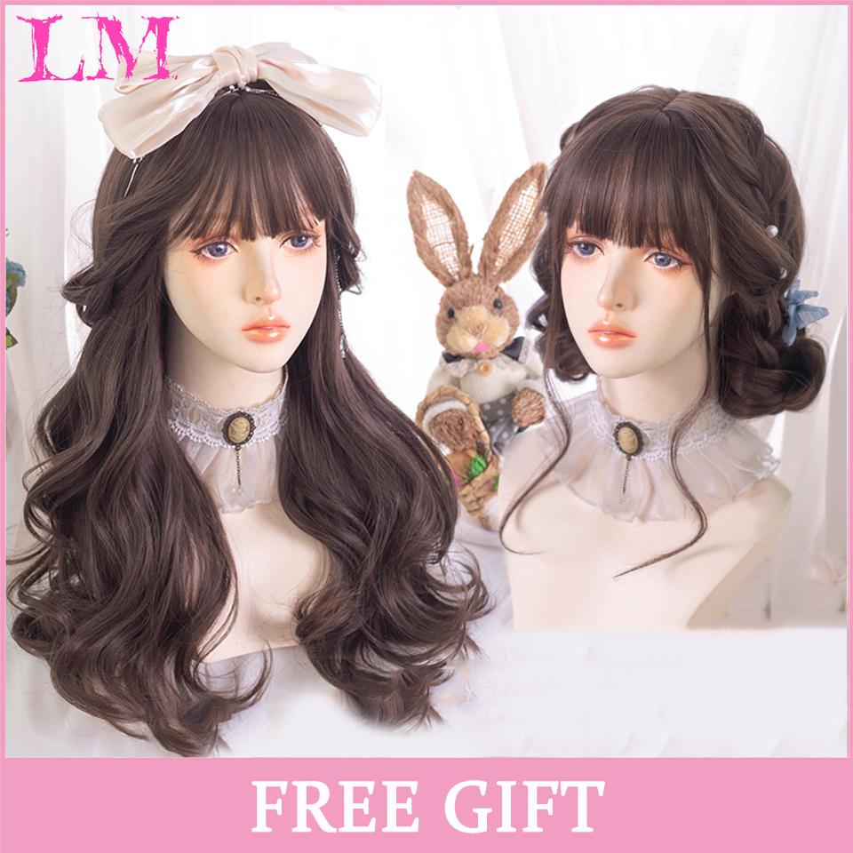 LM Cosplay-Perücke mit Pony, synthetisches glattes Haar, 61 cm lang, hitzebeständig, rosa Perücke für Frauen