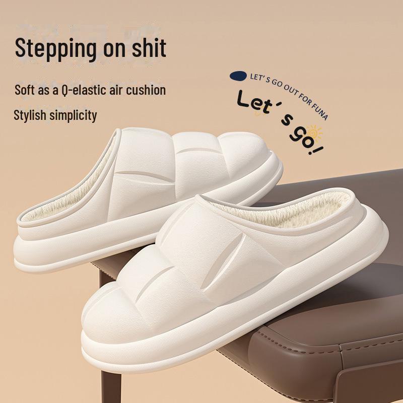 Autumn & Winter 2024 Waterproof Plush Indoor Slippers - Thick Sole, Cozy Cotton, Unisex.