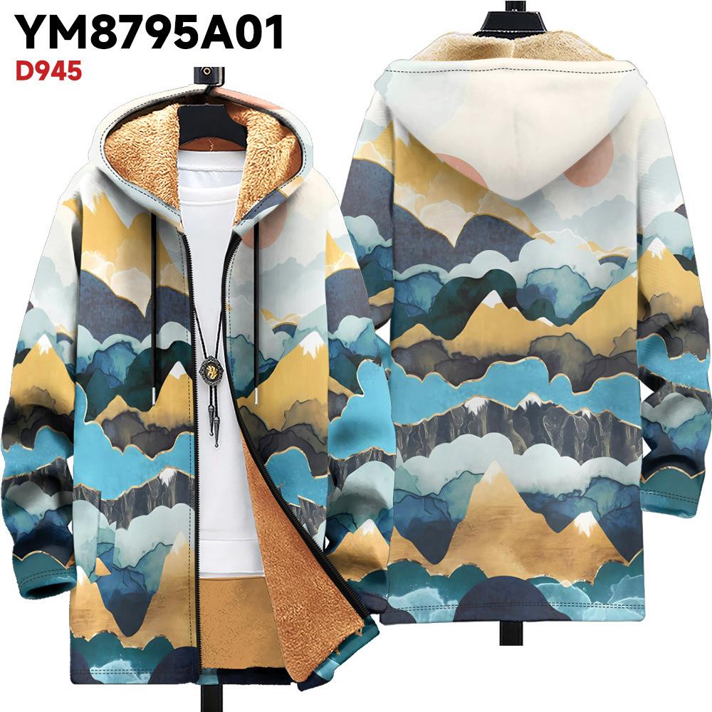 

Новая куртка многоцветные элементы узора B1 кардиган на молнии с капюшоном утолщенный зимний флис трендовая стеганая одежда 4XL