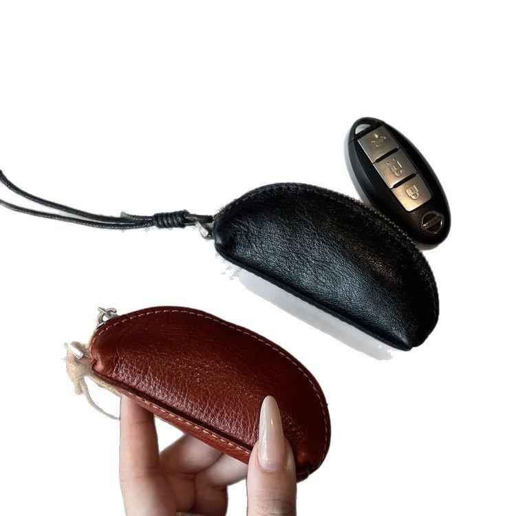Vegetable-Tanned Leather Kisslock Mini Coin Purse - Versatile Neck-Hanging Dumpling-Shaped Wallet