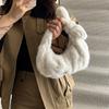 Women's Luxury Plush Clutch Cute Bow-shaped Handbag Headphone Coin Purse Fashion Faux Fur Solid Color Soft Pleated Cloud Bag