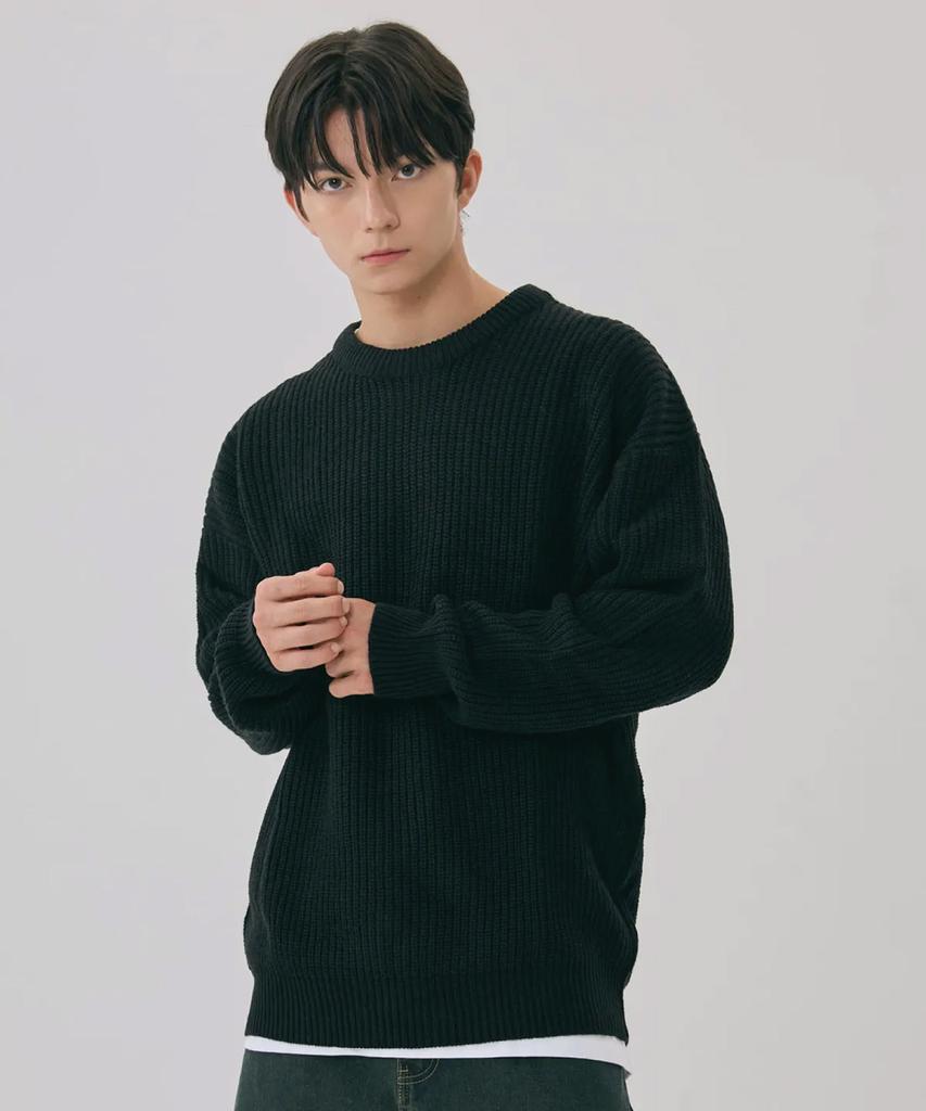 AGOD Crew Neck Rib Oversized Hazzi Knit [Black]
