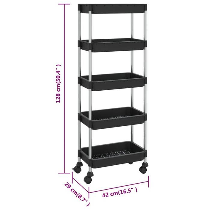 VidaXL Kitchen Trolley 5 Levels Black 42x29x128 Cm Iron and ABS 336331
