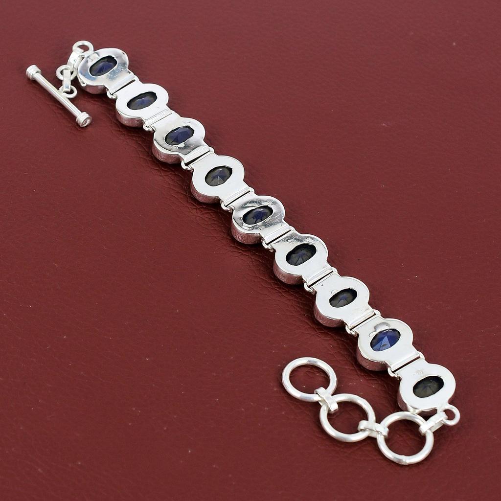 Faceted Blue Sapphire Bracelet Dainty Jewelry 925 Sterling Silver Bracelet Gemstone Handmade Jewelry Adjustable Chain Bracelet Gift For Wife