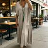Plus Size Summer Linen Dress for Women Loose Short Sleeve V Neck Long Dress Casual Beach Flowy Sundress with Pockets