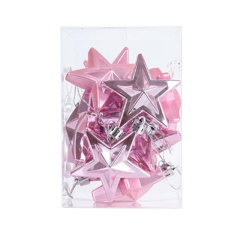 US Independence Day Electroplated Star Pendant Set (7cm, 12pcs) - Bright Polish and Matte Christmas Decorations розовый