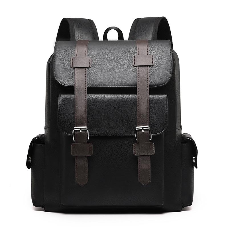 British retro soft leather backpack casual large capacity travel belt buckle backpack