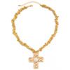 Sense Of Design Slightly Inlaid Imitation Pearl Cross Pendant Necklace, Creative Irregular Ccb Beaded Necklace