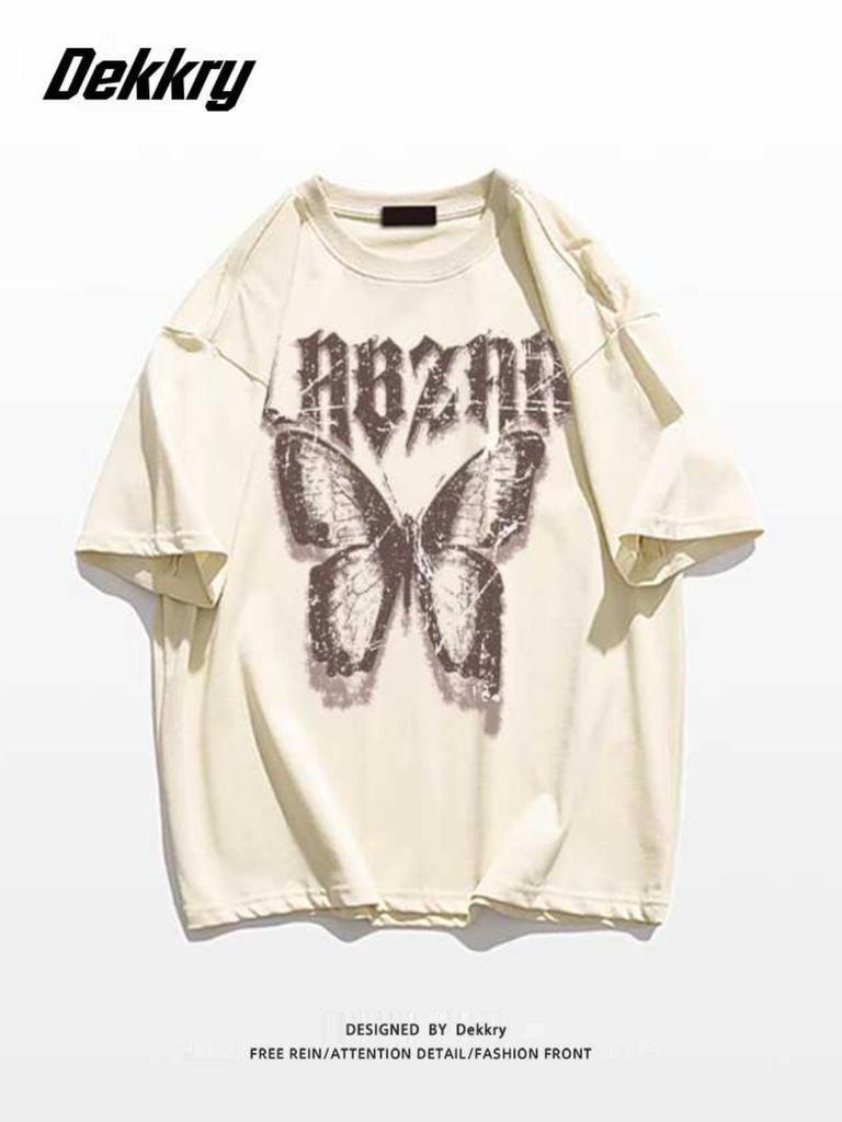 Women's Plus Size Butterfly Print Cotton T-Shirt, Short Sleeve, Slimming & Loose Fit, Versatile for Couples