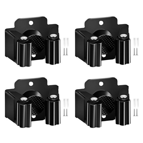 Wall Mount Broom Holder Non-Slip Design Simple Installation Stainless Steel Heavy Duty Mop Holder Broom Hanger with Screws