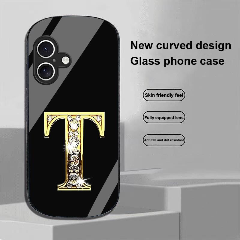 Diamant-Zeichen für Apple iPhone 16 11 13 15 14 Pro Max 12 Mini 7 8 Plus XR X XS Elliptisch geformte Hülle aus gehärtetem Glas