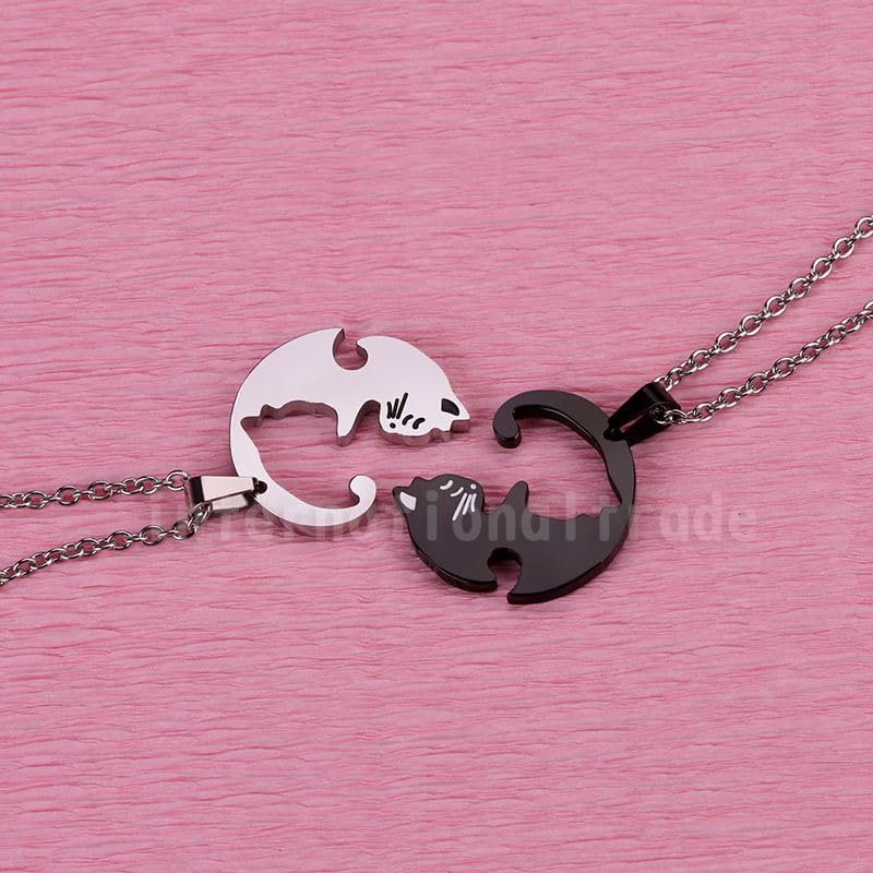 [Schicksal.] Couple's Accessories Cat Pendant Matching Cat Animal Puzzle Pair Necklace Pair Jewelry Set Puzzle Piece Gift for Men and Women Birthday