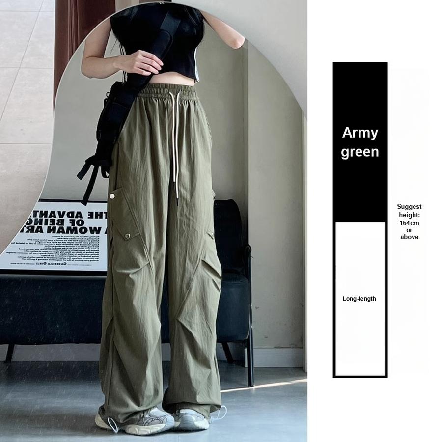 

US Paratrooper Cargo Pants Women s Spring Autumn New High Waist Retro Straight Leg Athletic Pants Outdoor Quick Dry Wide Leg Long Pants S армія зелений колір