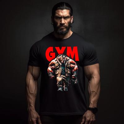 Black Cotton TShirt Gym Rhino Men Muscle Fitness Casual Streetwear Athletic Comfort Fashion - Men's Summer Cotton Graphic Tee