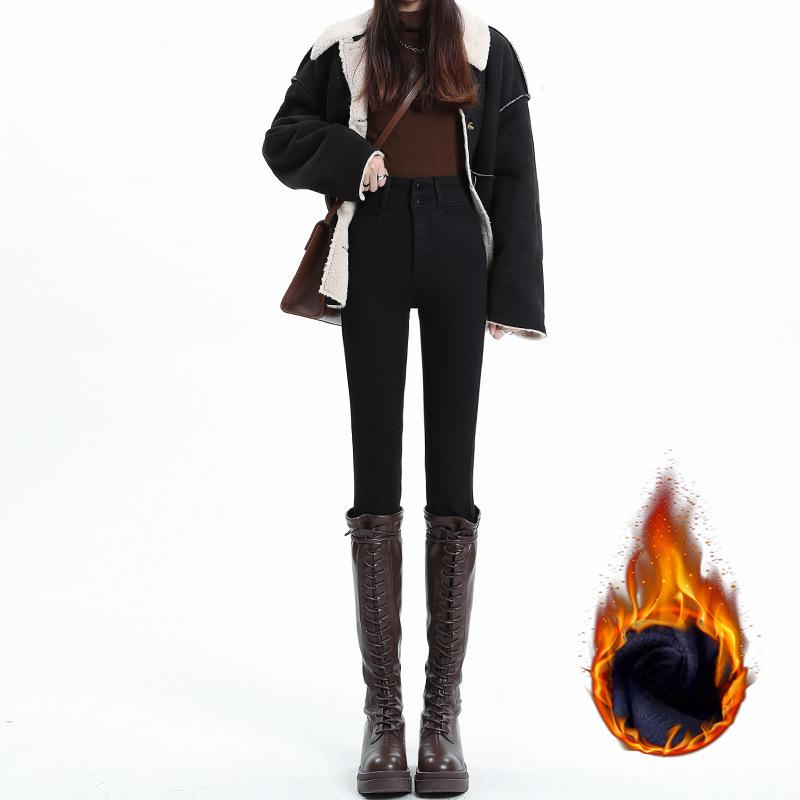 

Джинсы с высокой посадкой и узкими штанинами для женщин на осень и зиму с плюшем и эластичные облегающие брюки-карандаш 31