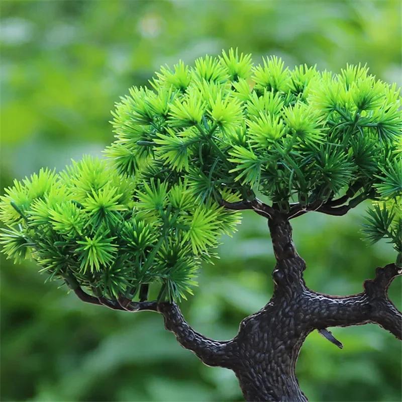 Umělé květiny Bonsai Zelená rostlina Zen Simulovaný strom Borovice Hrnkový květináč Stolní dekorace Dekor Fengshui Prohlížení rostlin